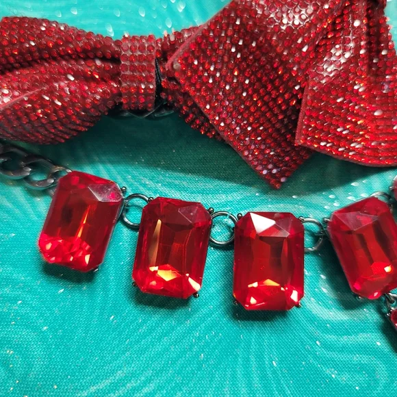 Betsey Johnson Valentine's Day Bows Holiday Jewel Ruby Red Necklace Jewelry❤️ - Picture 4 of 17